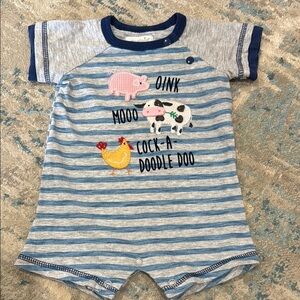Mud Pie Blue Striped Farm Animal One Piece